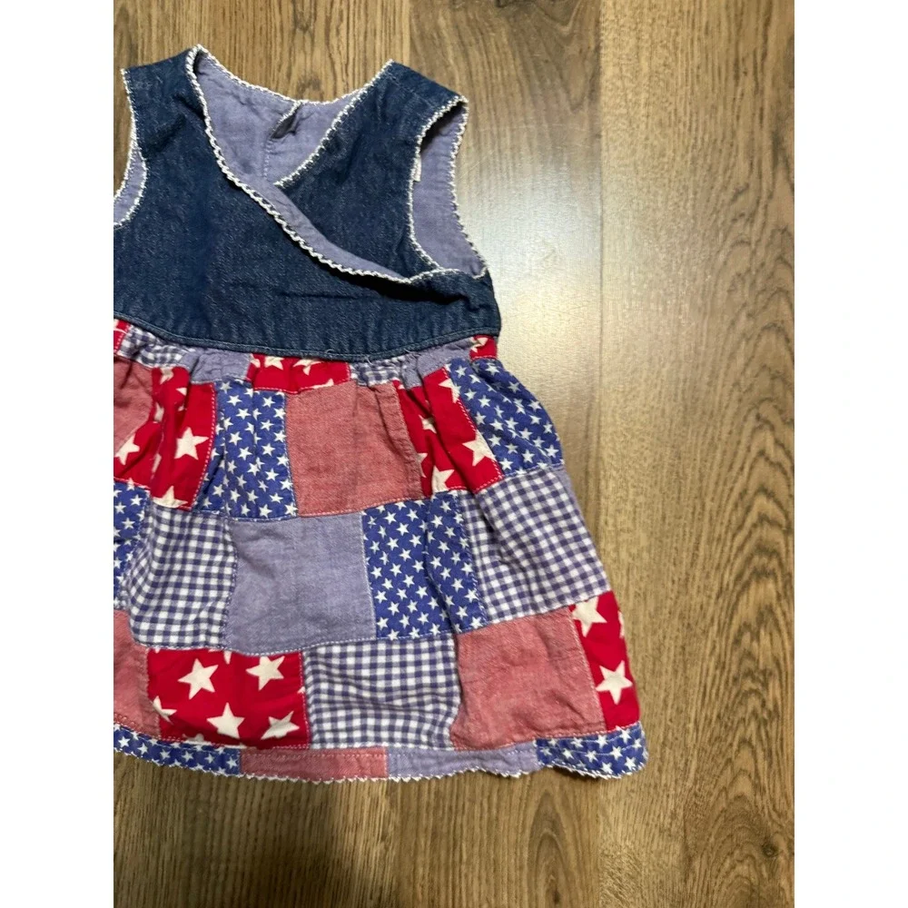 Unbranded Dress Girls Size 12M Blue Red White Patchwork Denim Stars Sleeveless